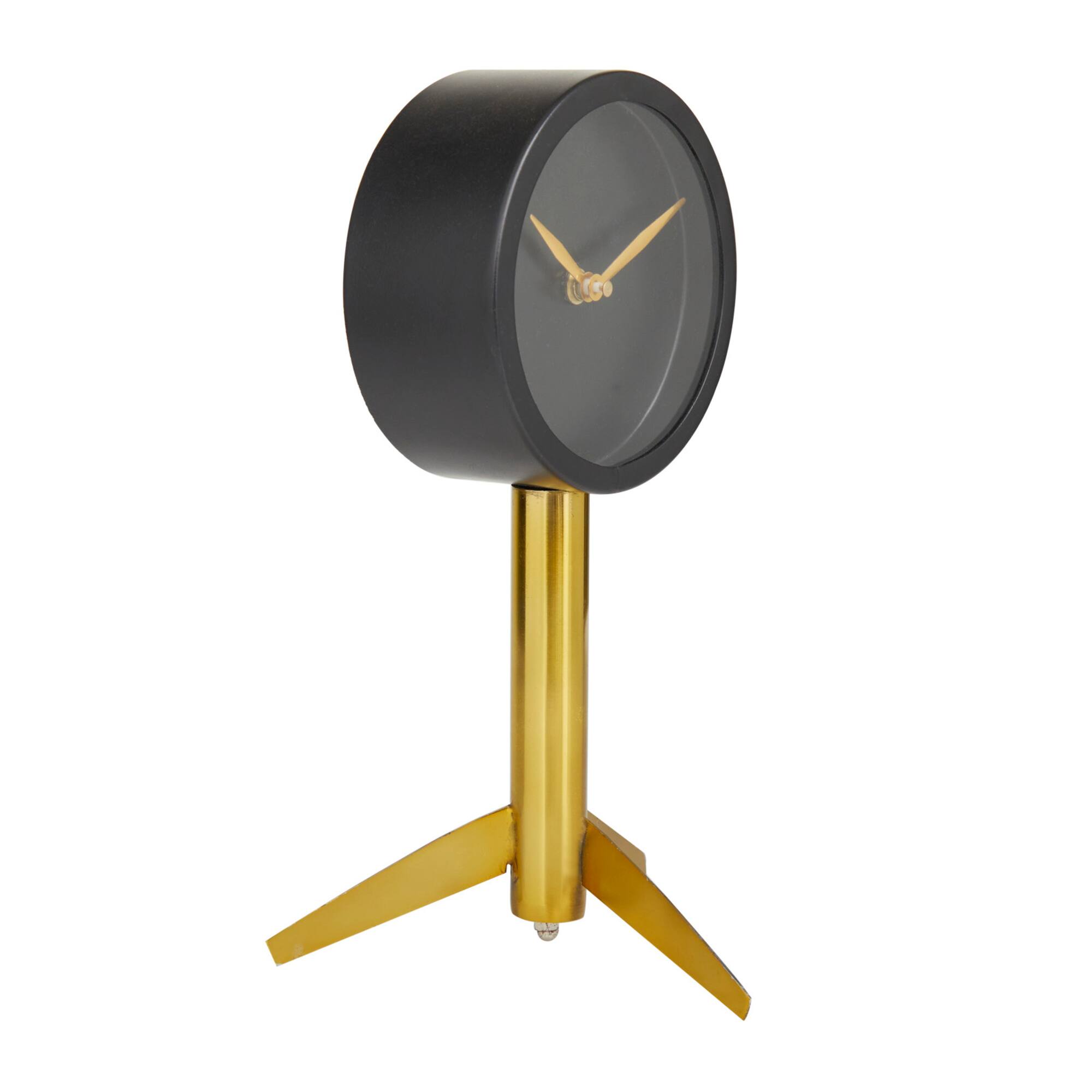 11" Black Stainless Steel Clock with Gold Stand